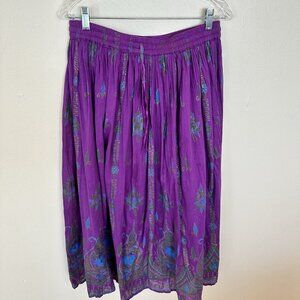 Take Two Vtg Purple Maxi Womens Long Full Skirt Floral Boho Lightweight Medium